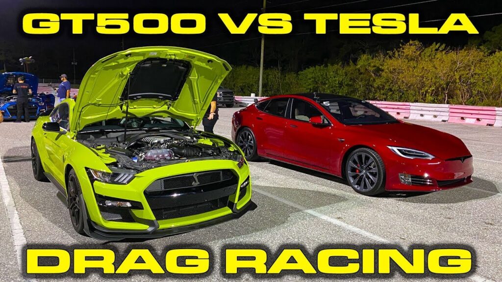 Ford Mustang Shelby GT500 vs Tesla Model S Performance Drag Racing 1/4 Mile