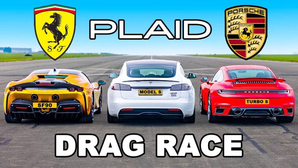 The Drag Race: Tesla Model S Plaid vs Ferrari SF90 vs Porsche 911 Turbo S