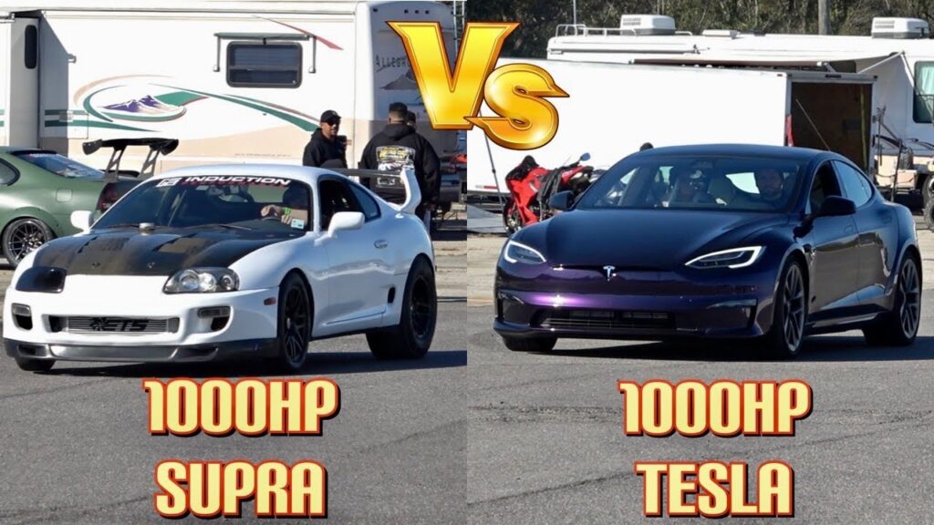 1,000 HP Supra Takes on Tesla Model S Plaid in 1/4 Mile Drag Race!