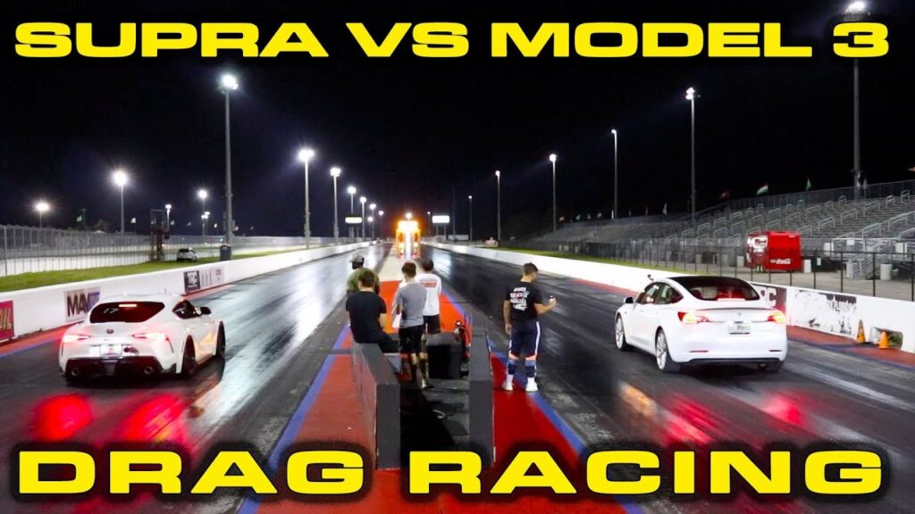 2020 Toyota Supra 500HP vs Tesla Model 3 Performance in 1/4 Mile Drag Race
