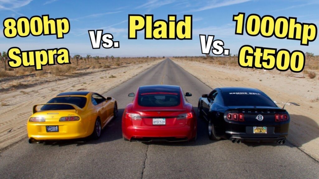 Drag and Roll Racing: Toyota Supra vs Shelby GT500 vs Tesla Plaid