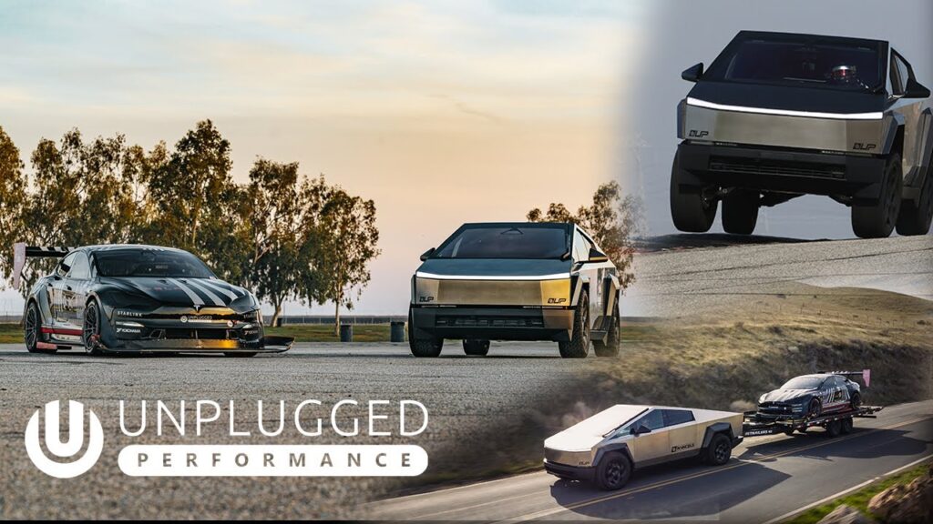 First Track Day in Tesla Cybertruck After Towing Plaid Race Car Dark Helmet