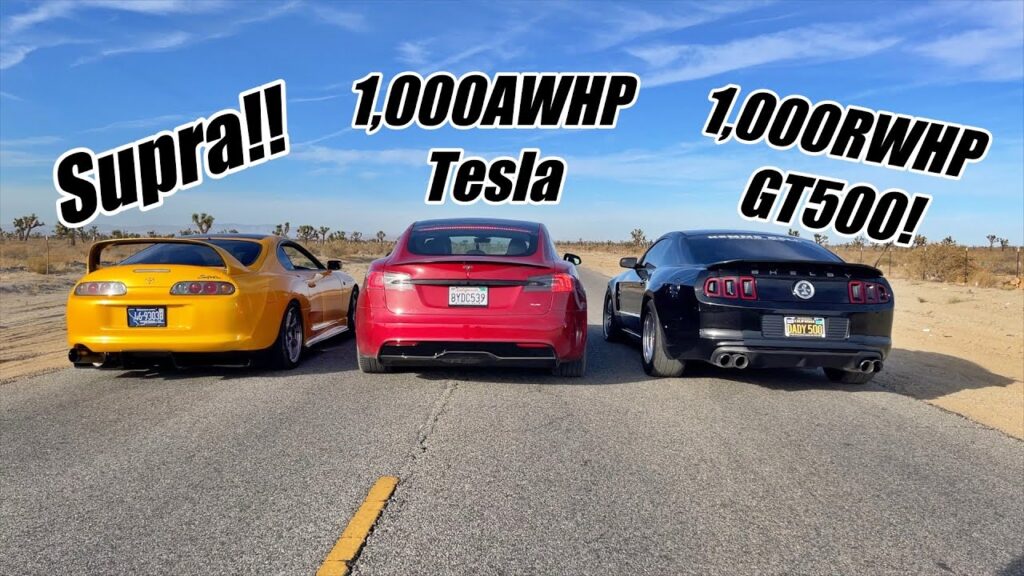 Supra vs. 1,000awhp Tesla Plaid vs. 1,000rwhp Shelby GT500!