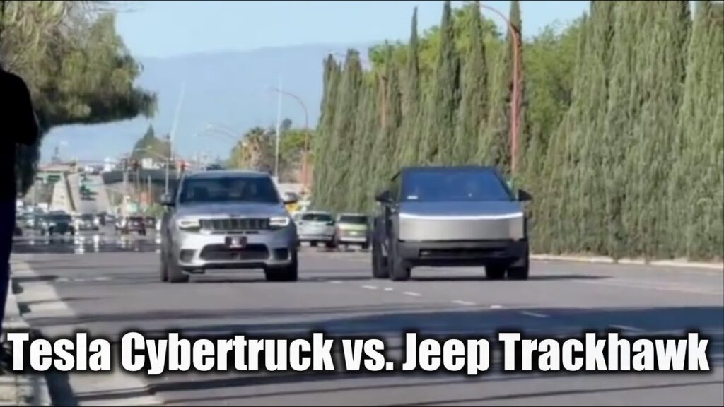 Tesla Cybertruck Drag Races Jeep Trackhawk on Public Roads